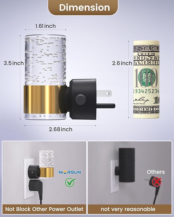 NIORSUN Night Light Plug into Wall, Dimmable Nights Lights with 3 CCT & 5 Brightness Levels, Slim Acrylic Plug in Night Light, Auto Dusk to Dawn Sensor for Stairs, Hallway, Bathroom, Gold, 6 Pack