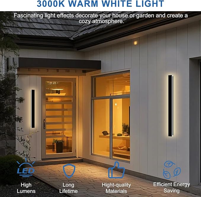 Modern Outdoor Wall Light, 39.4 Inch Linear Outdoor Sconce Lights 3000K LED Exterior Sconce with Junction Box Cover, IP65 Waterproof Long Outside Porch Lights for House Garage