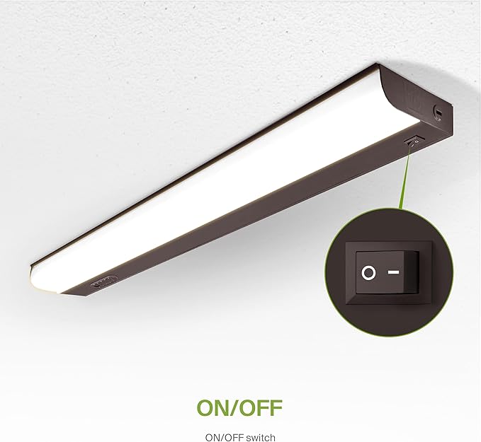 ASD 24 Inch Hardwired LED Under Cabinet Light, On/Off & 5CCT Switch 2700K-5000K, 12W 1051LM CRI90+, Direct Wire Low Profile Linkable Fixture, Dimmable Under Counter Kitchen Lighting, Bronze, UL
