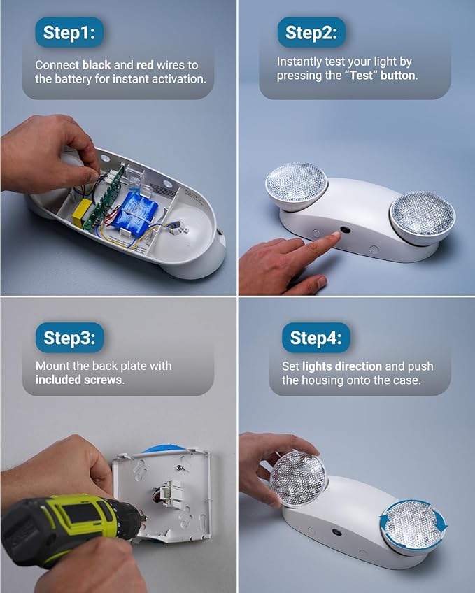 Sunco 72 Pack Emergency Light Outdoor LED, Backup Battery, Two Adjustable Bug Eye Head Lights, 94V-0 Fire Resistant, 6500K, 200 Lumens 120-277V, 2W, Wall Mount, White UL