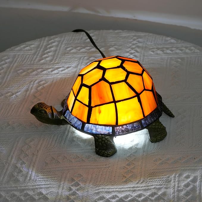 Orange Turtle Lamp Tiffany Bedside Table Lamp Retro Decor Art Nightstand Light Unique Small Night Light Esthetic Cute Kids Girls Vintage Desk Lamp