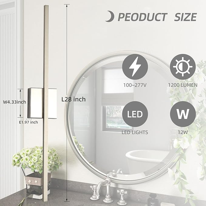 Wall Sconces Set of Two,LED Hardwired Dimmable Wall Sconce,Nickel Bedroom Sconces Set of 2 for Bathroom, Living Room, Bedroom, Hardwired 3000K 28 Inch (2 Pack)