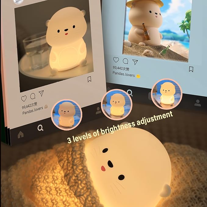 Cute Otter Night Light, LED Squishy Night Lamp, Dimmable Nursery Nightlight for Kids, Rechargeable Timer Touch Lamp, Dorm Decor, Kids Funny Gifts (Otter)