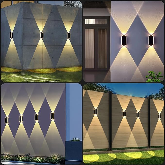 4PK Solar Fence Lights Outdoor - 3000/4000/6000K 3 Modes, IP65 Waterproof Fence Lights Solar Powered, Solar Wall Lights Outdoor for Backyard/Garden/Patio/Garage and Wall Decor