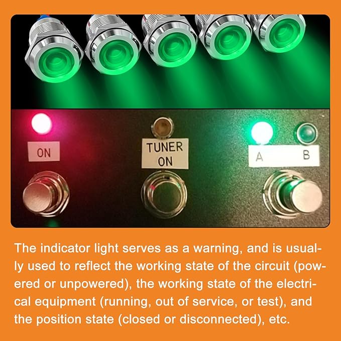 GASHER 5 PCS Energy Saving Indicator Light, LED Light 12V/24V/110V 20mA Panel Mount Light, Mounting Hole Size 12mm(1/2 inch) Green LED (110V)