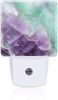 Purple Green Fluorite Marble Night Light, Luxury Rock Gemstone Dusk to Dawn Night Light Plug in, 0.5w Energy Saving Sleep Friendly NightLight for Kids Boys Girls Home Decor