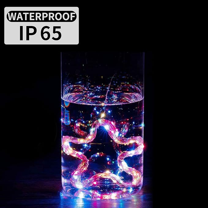 24 Pack Fairy Lights 7Ft 20 LED Twinkle String Lights Battery Operated Waterproof Firefly Starry for Mason Jar Party Wedding Christmas Valentines Day,Rainbow + Blue