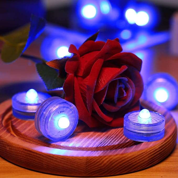 HL Submersible LED Light,Blue Small LED Light,100 Hours Waterproof Flameless Led Lights Battery Powered for Wedding Home Vase Festival Party Decoration 12pcs (Built-in 24 Batteries)