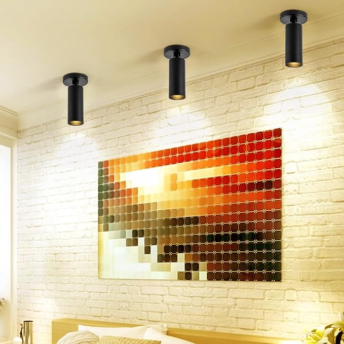 LED Ceiling Spotlight 5CCT 2700K/3000K/3500K/4000K/6000K Selectable Dimmable,Spot Lights Indoor Adjustable Flush Mount Lights Fixture 12W CRI 90+ Tilt Angle Accent Lighting, Black, 3 Packs
