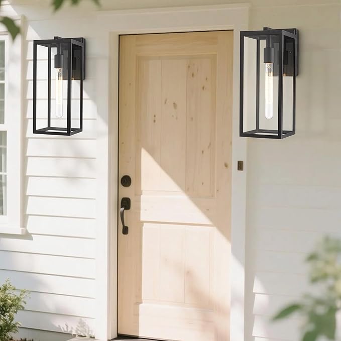 Bestshared Outdoor Wall Sconce Lights,Exterior Wall Lantern with Clear Glass, Black Porch Sconce Lighting,Waterproof Outdoor Lights for House Garage Doorway Patio, E26 Socket (Black, 15"-1 Pack)