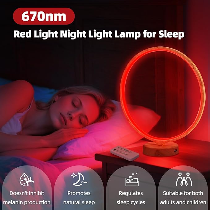 Red Light Therapy Night Light Lamp for Sleep 670nm Red Nightlight Desk Lamp with Multi-Color and Brightness Options Remote Control,Deep Relaxation and Improve Sleeping for Adults & Kids Bedrooms