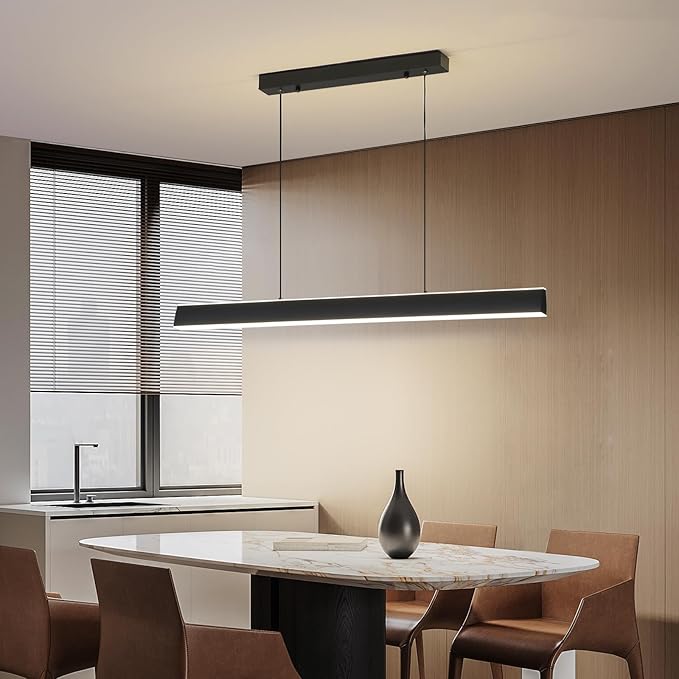Modern Chandelier Light, 31IN LED Pendant Light with Remote Control 3000k-6500K Adjustable Color Temperature，Aluminum Island Lighting Lamp for Dining Room, Living Room