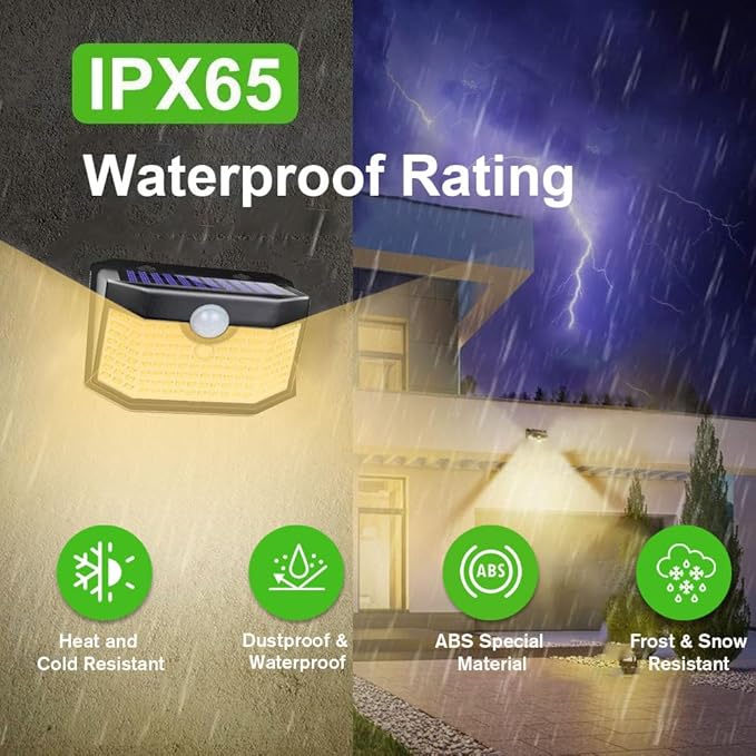 HMCITY 120 LED Outdoor Solar Lights- with Motion Sensor and 3 Lighting Modes, IP65 Waterproof Wide Solar Wall Lights Ideal for Garden Patio Yard (Front Button 6Packs, Warm White, 3000K)