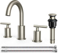 FORIOUS Brushed Nickel Bathroom Faucet 3 Hole with Metal Pop Up Drain and 24" Supply Hose, 2 Handle 8 Inch Widespread 3 Hole Vanity Faucet for Bathroom Sink Brush Nickel with 360° Swivel Spout