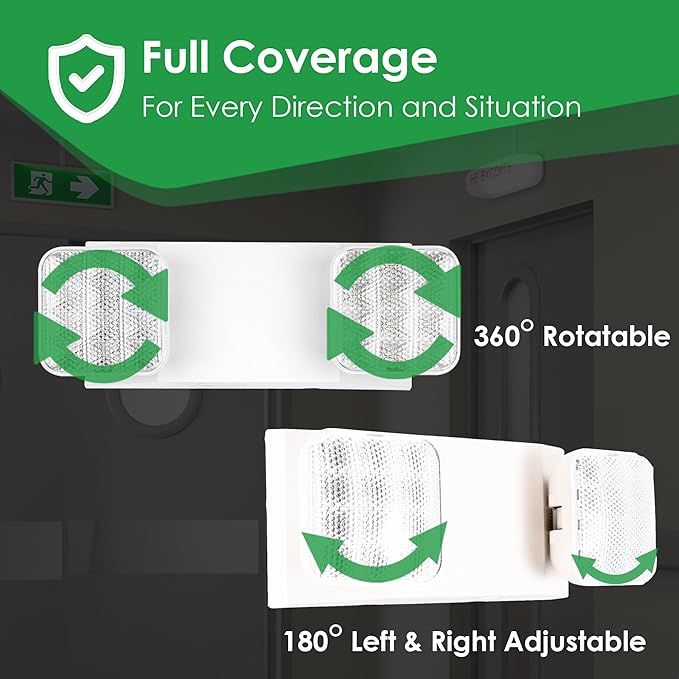GRUENLICH LED Emergency Light, Exit Lighting Fixtures with Two LED Heads and Back-Up Batteries, UL 924 Qualified, 120/277 Voltage, 1-Pack