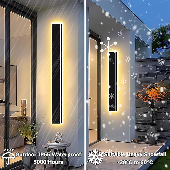 79in Modern Outdoor Lights Fixture,4.33in Wide Dimmable Exterior Wall Lights for Garage and Front Door,Long Outdoor Wall Sconce IP65 Waterproof,Black LED Outdoor Entrance Lighting