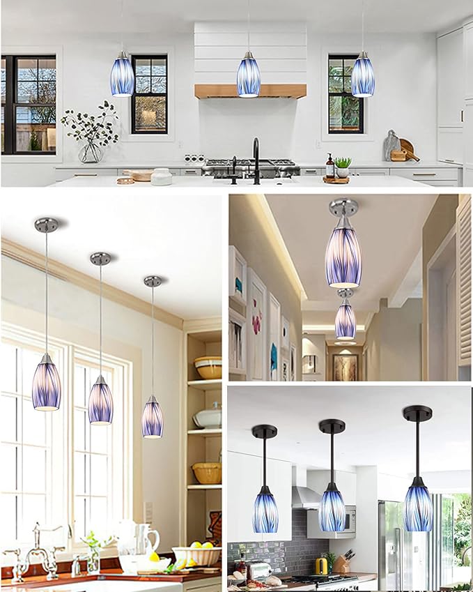 Oval Glass Lamp Shade Only Art Glass Lamp Covers Light Fixture Replacement for Kitchen Island Mini pendant Ceiling Lights Chandelier Hand Blown Glass Shade Replacement (Brown and Blue）