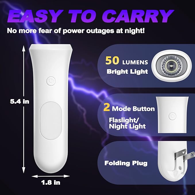 4 in 1 Emergency Lights for Home Power Failure, 6 Pcs Rechargeable LED Flashlight Plug in Wall, Automatic Turn-On Power Outage Night Light Flashlight for Hurricane Preparedness Items