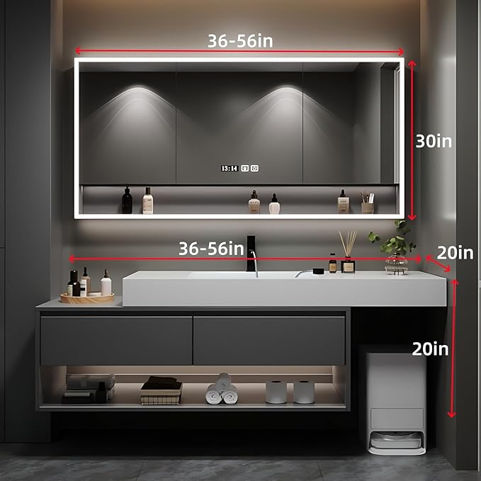 44in Luxury Bathroom Vanity with Sink - Modern Bathroom Vanity Wash Set, Suspended Bathroom Cabinet, Smart Defogging & Led Lighting | Wall-Mounted Storage with 2 Drawers