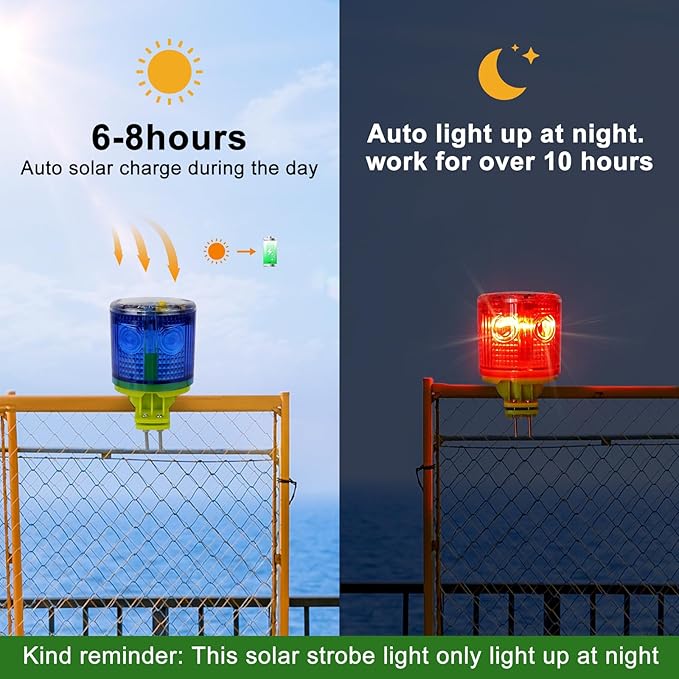Aolyty Solar Strobe Warning Light IP54 Waterproof LED Flashing Safety Light Bright Warning Lamp Outdoor with Switch for Construction Traffic Dock Marine Beacon Road Signs (Blue)