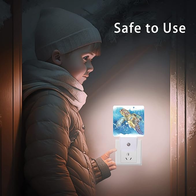 Turtle Night Light,Watercolor Sea Turtle Night Lights 0.5W Sleep Friendly for Boys Girls Led Night Light Dusk to Dawn Sensor Nightlight for Stairway/Hallway/Kitchen