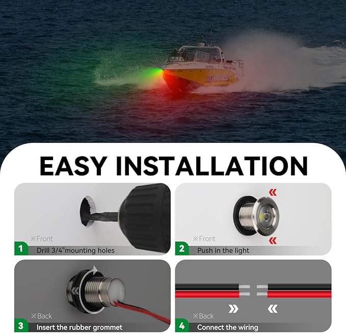 Boat Navigation Lights, Marine Boat Nav Lights, Red and Green Bow Lighting, Night Fishing Lights, Deck Lights, IP68 Waterproof LED Lighting for Pontoon Bas Dinghy Jon