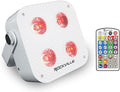 Rockville Mini IR4 White LED Wash Light, RGBWA+UV, Compact, App Control, LCD, Wireless DMX, Remote, Rechargeable, Perfect for DJ & Event Lighting