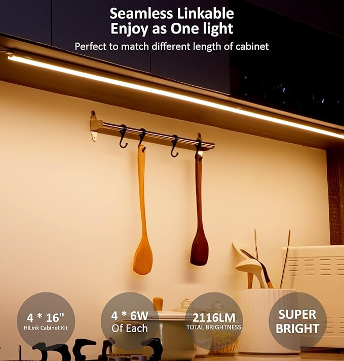 Under Cabinet Lighting Plug in, 16 Inch 4 Pcs, Linkable AC120V 3CCT 3000K/4000K/5000K Ultra Slim, LED Under Cabinet Lights for Counter Light, Kitchen, Shelf, Sink, Workshop, Desk, White