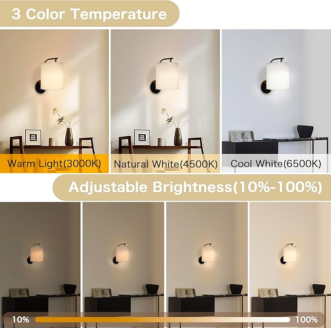 Rechargeable Battery Operated Wall Sconces Set of 2, Wireless Wall Lights with Remote Control 12 RGB Colors Magnetic Bulbs 5200mAh Battery Wireless Sconces for Bedroom Living Room (Black)