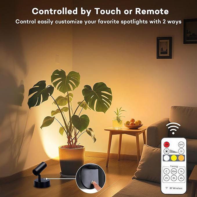 Lightess Spot Lights Indoor 6000mAh Wireless Uplights Indoor Plant Rechargeable Lights with Remote and 3 Color Temperature, Magnetic Spotlights for Painting, Accent Lighting, 2 Pack Black