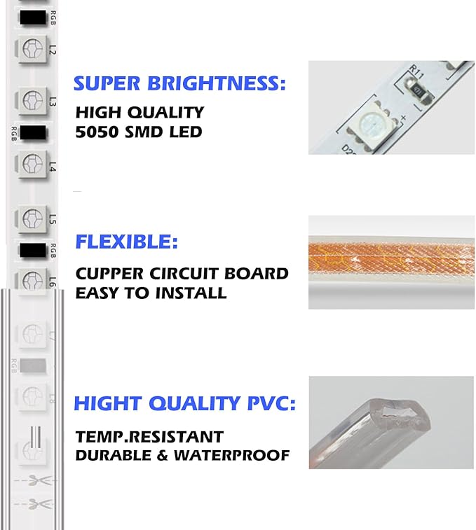 5050-60 Type AC 110-120V LED Strip Lights, Flexible/Waterproof/Dimmable/Multi-Modes LED Rope Light + 23 Keys Remote for Home/Garden/Building Decoration (131.2ft/40m, Natural White 4000K)