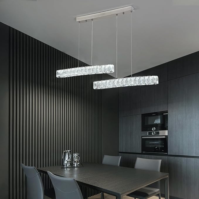 Pendant Light, Modern LED Crystal Chandelier Ceiling Light Fixture, Adjustable Height Hanging Light Pendant Lamp for Kitchen Island, Dining Room, Living Room, Bedroom