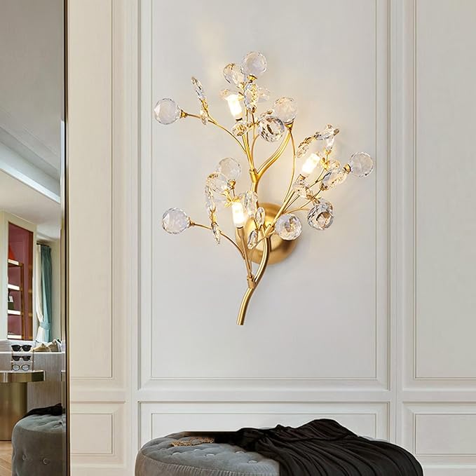 Modern Crystal Wall sconces 3 Light Flower Moulding Wall Light Fixtures Vintage French Wall Lamp Fixtures for Bedroom Living Room Corridor Restaurant Gold B8800 (3 Light)