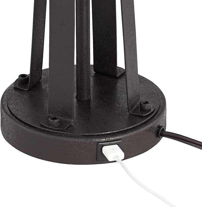 Possini Euro Design Modern Table Lamps 25 1/2" Tall Set of 2 with USB Charging Port Dark Bronze Metal Cream Faux Silk Drum Shade for Bedroom Living Room House Desk Bedside Nightstand Office Family