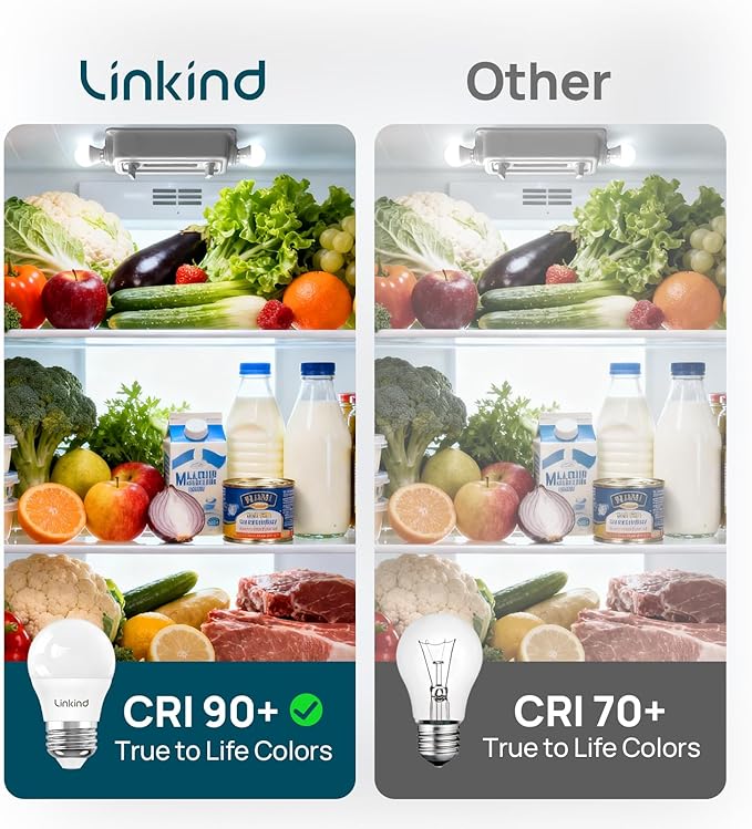 Linkind Led Refrigerator Light Bulbs, A15 Fridge Light Bulbs 40 Watts Equivalent Waterproof, 600LM Appliance Light Bulb 120V Non-dimmable 5W LED Bulbs for Freezer, E26 Base, Daylight 5000K, 2 Pack