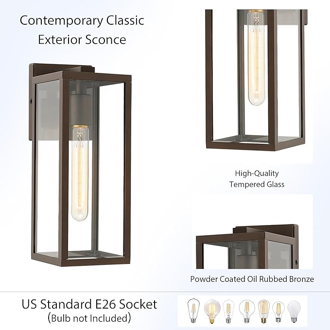 Bestshared Outdoor Wall Lantern, Anti-Rust Outdoor Wall Sconce Light Fixtures, Front Door Mount Light, Exterior Lighting Fixture, Porch Lamp with Clear Glass (Oil Rubbed Bronze, 2 Pack)