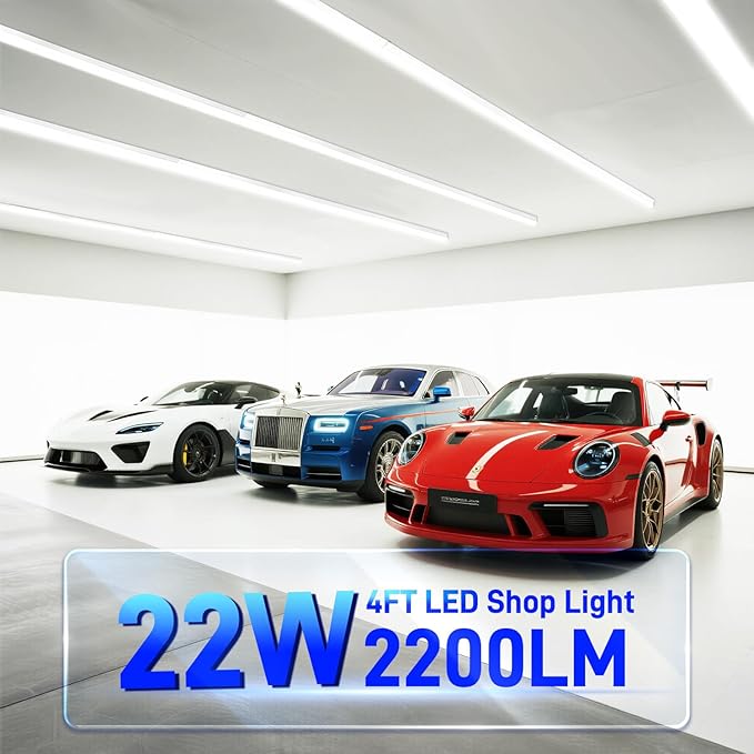 hykolity 10 Pack LED Shop Light 4FT, T5 Integrated Single Fixture, 22W, 2200lm, 6500K Super Bright White, Linkable Shop Light, Utility Shop Lights, Corded Electric W/Built-in ON/Off Switch