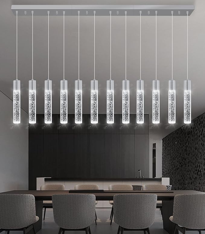 12-Lights Modern Crystal Chandeliers LED Pendant Light for Kitchen Island Dining Room Entrance Foyer Living Room Silver