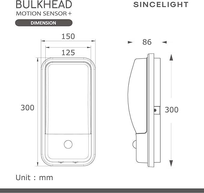 SINCELIGHT LED Bulkhead 20W with PIR Motion Sensor and Dusk to Dawn Photosensor, Dual Mode Switchable and Trigger Lighting Time Adjustable
