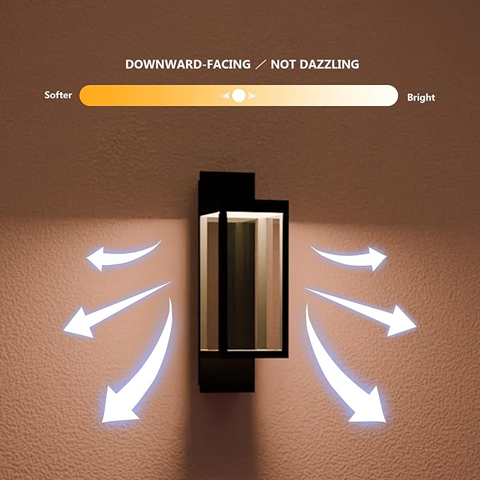Outdoor Wall Sconce Lights LED Wall Mount Lantern Waterproof Exterior Wall Light Fixtures with Clear Glass Shade, Aluminum Matte Black Lamps for Porch Entryway Doorway Garage Garden Yard