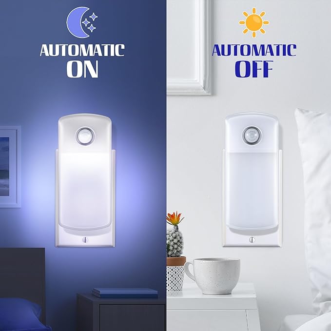 Enhon Emergency Power Failure Night Lights, 5-in-1 Multi Color LED Light, Rechargeable Flashlight with Foldable Plug, Automatic On Off Motion Sensor for Bedrooms, Hallways, Black Outs (2 Pack)