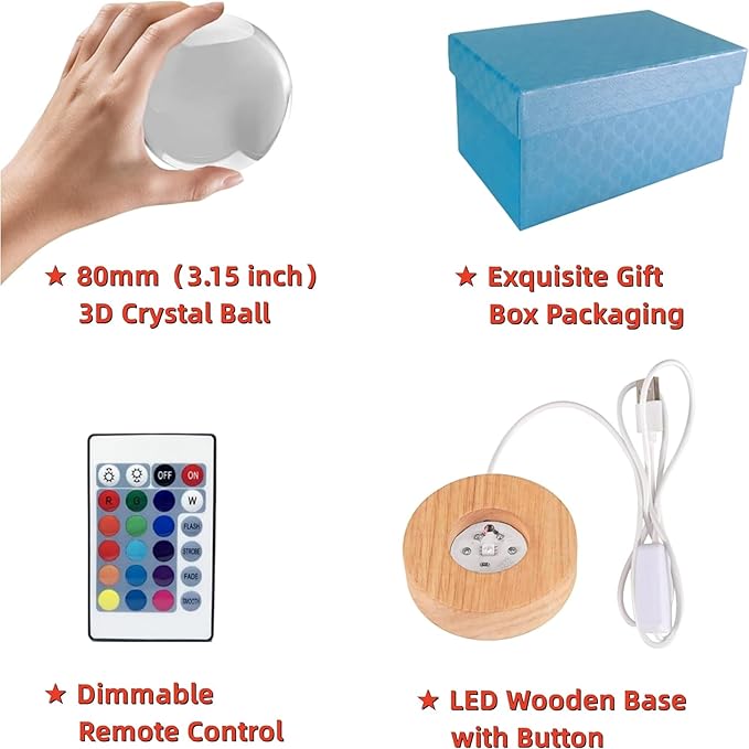 Large Cat Crystal Ball Night Light with Woodern Base, 3D Cat Crystal Lamp 16 Color Changing with Remote Control, Laser Engraved Glass Ball Lamp, Room Decor (cat)
