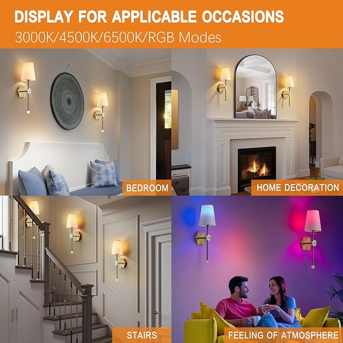 Battery Operated Wall Sconces,Crystal Plum Blossom Decor Rechargeable Wall Lights Set of 2 with Detachable and Remote Cordless Wall Sconce Indoor for Bedroom Living Room Hallway Stairs Gold