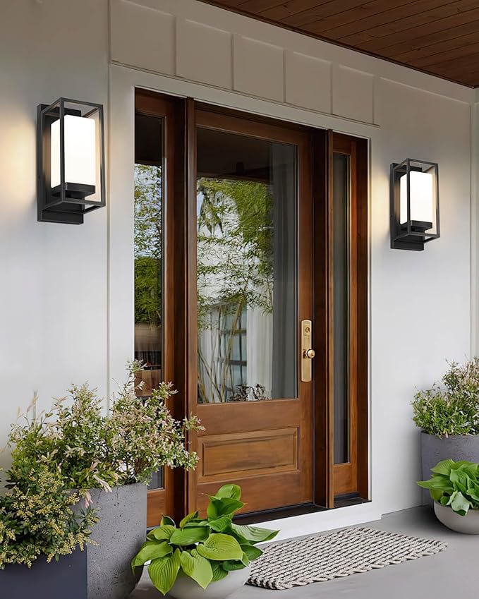 SHIMR Modern Outdoor Wall Light, Black Outdoor Light Fixture with LED Bulb Included, E26 Base, Waterproof Exterior Sconce for Porch Garage Front Door