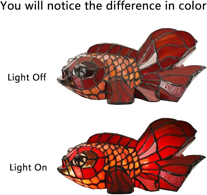 Bieye L10827 Red Telescope Fantail Goldfish Tiffany Style Stained Glass Table Lamp for Home Décor