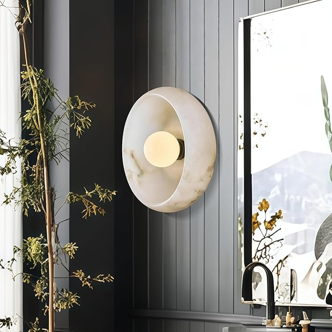 10" Artistic Alabaster Wall Sconce - Soft Diffused Lighting for Bedroom, Hallway & Living Room, Sculptural Design, G9 Bulb