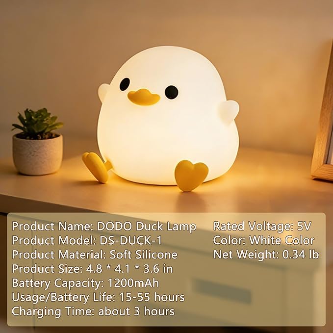Duck Lamp,Cute DoDo Duck Night Light,Dimmable/Timer Ducky Lamp,Silicone Squishy Animal Nursery Nightlight ,Rechargeable Bedside Touch Lamp, Room Decor,Duck Gifts for Baby/Kids,White Elephant Gifts
