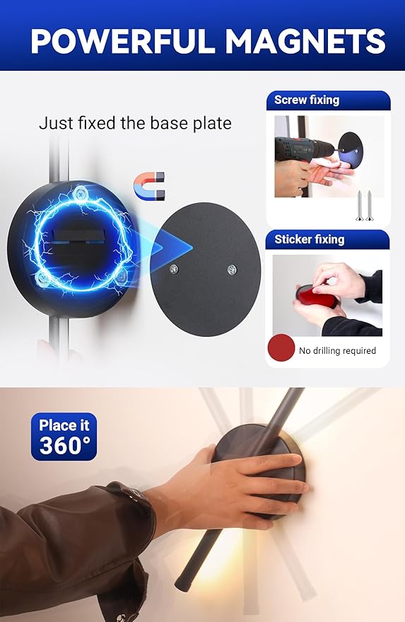 Battery Operated Wall Sconces Set of Two Rechargeable Wireless Wall Light with Remote Control Black 360° Rotate Magnetic Dimmable Cordless Wall Lamp for Living Room Bedroom Hallway 19.7 Inch