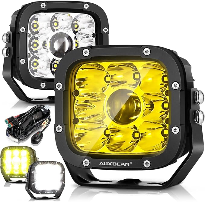 Auxbeam XP-Ultra Series 5" 110W LED Pod Lights, Hyper Spot Beam, Amber White Cube Offroad Lights, Dual Color Lens Covers, Off-Road Amber Fog Spotlight, Pair