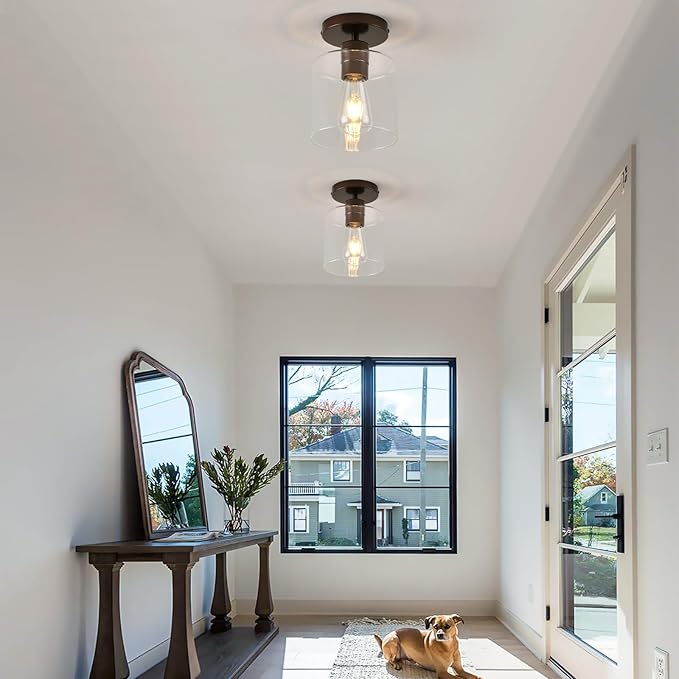 Oil Rubbed Bronze Semi Flush Mount Ceiling Light,Modern Farmhouse Ceiling Light Fixture for Closet Hallway Entryway,Hallway Light Fixture,Hanging Light Fixture